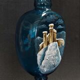 Mary Gregory enamelled glass vase snow decoration on art nouveau blue background 1900