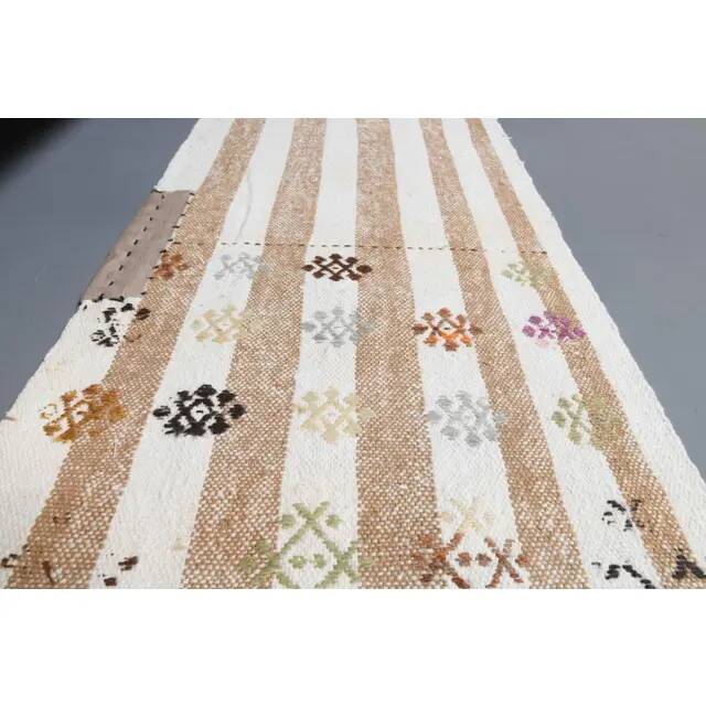 Vintage Turkish Oushak Handmade Wool Cotton Small Kilim Runner Rug 52x104