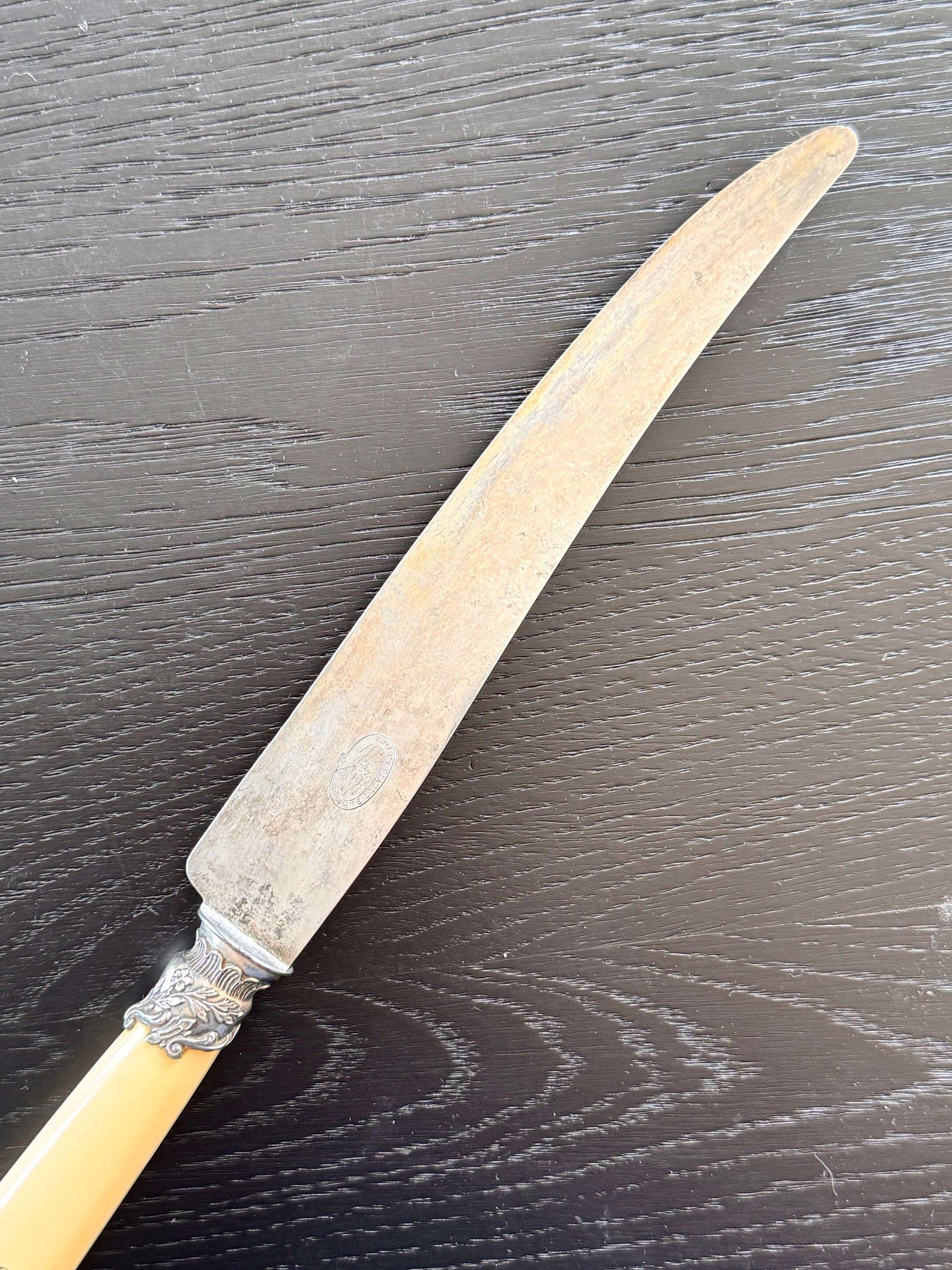 12 Robert Linzeler knives and leg of lamb set for Jules Piault Paris