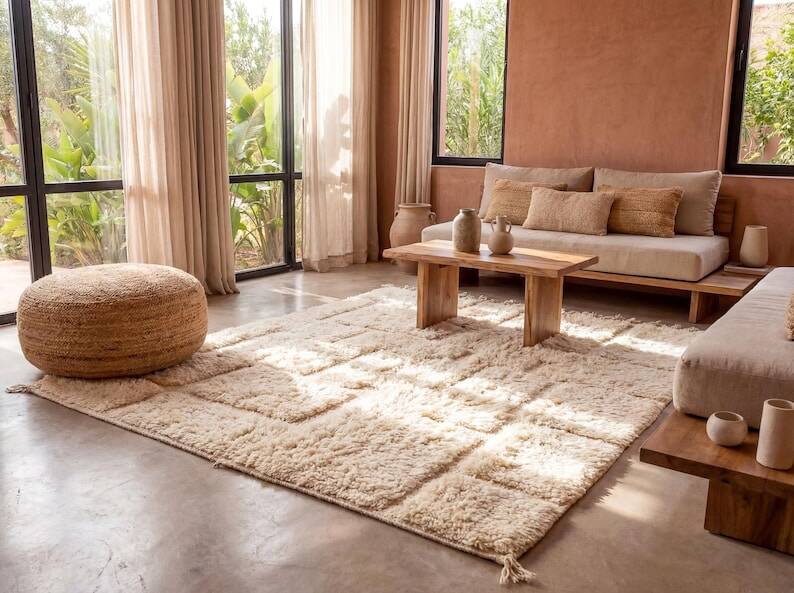 Tapis berbère en laine naturelle fait main traditionnelle taille 1.5/2.5 m