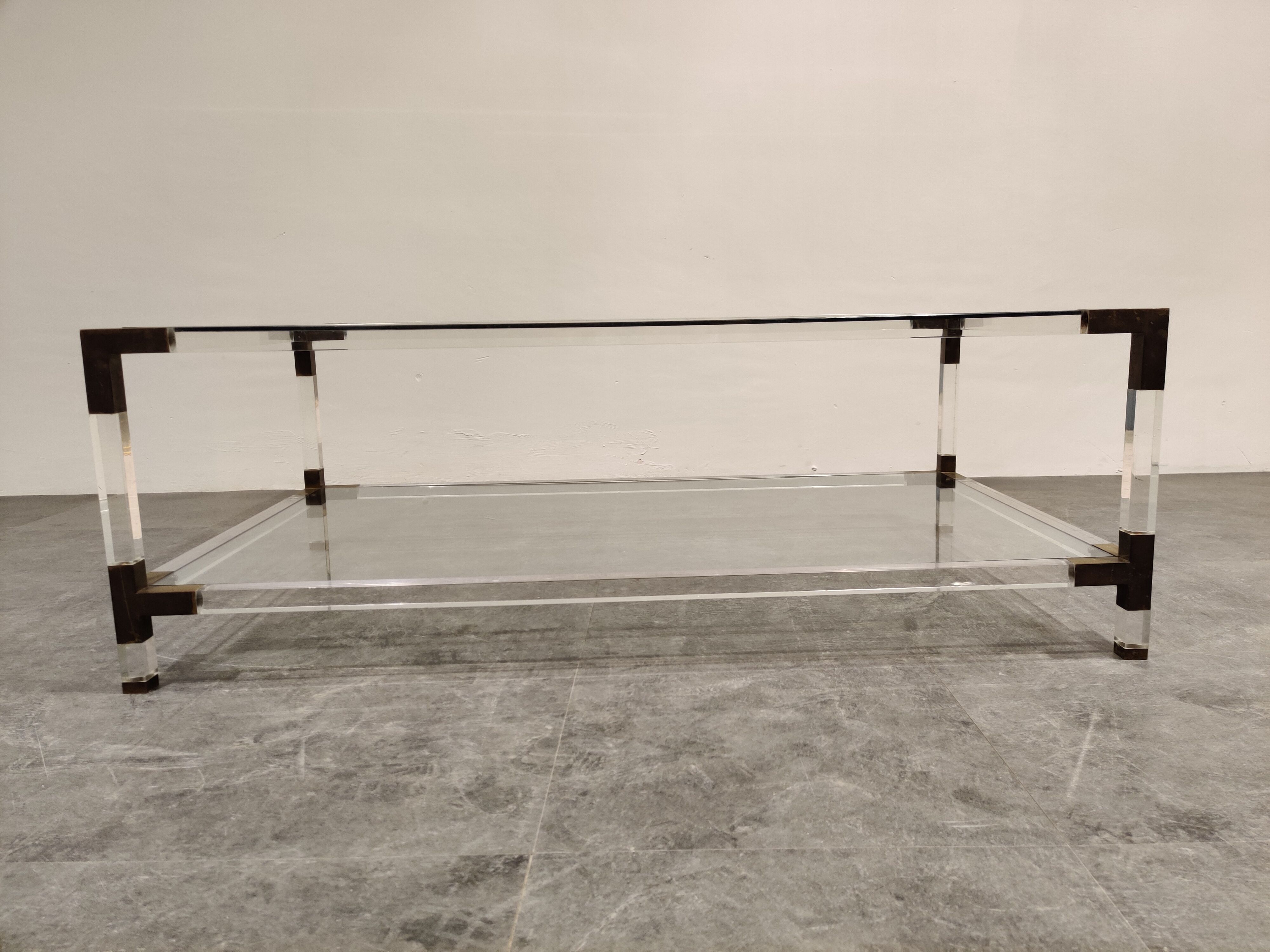 Lucite And Brass Coffee Table By Charles Hollis Jones 1970s Selency