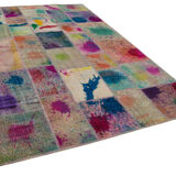 Handwoven turkish contemporary 203 cm x 302 cm multicolor patchwork carpet