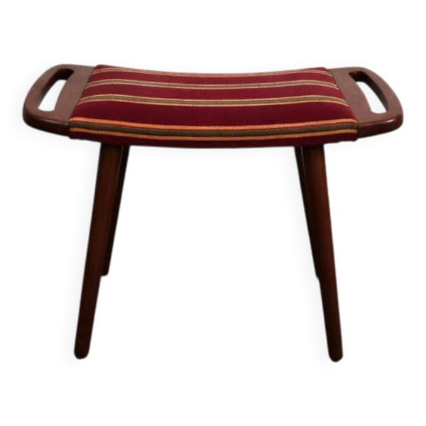 Pouf en teck et tissu, attribué à Hans Wegner, Danemark, 1960.