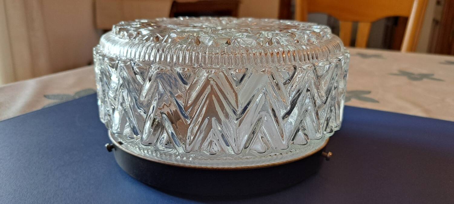 Antique large ceiling light in molded pressed glass.