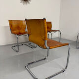 Lot of 5 tubular chairs Mart Stam edition Fasem vintage patinated leather