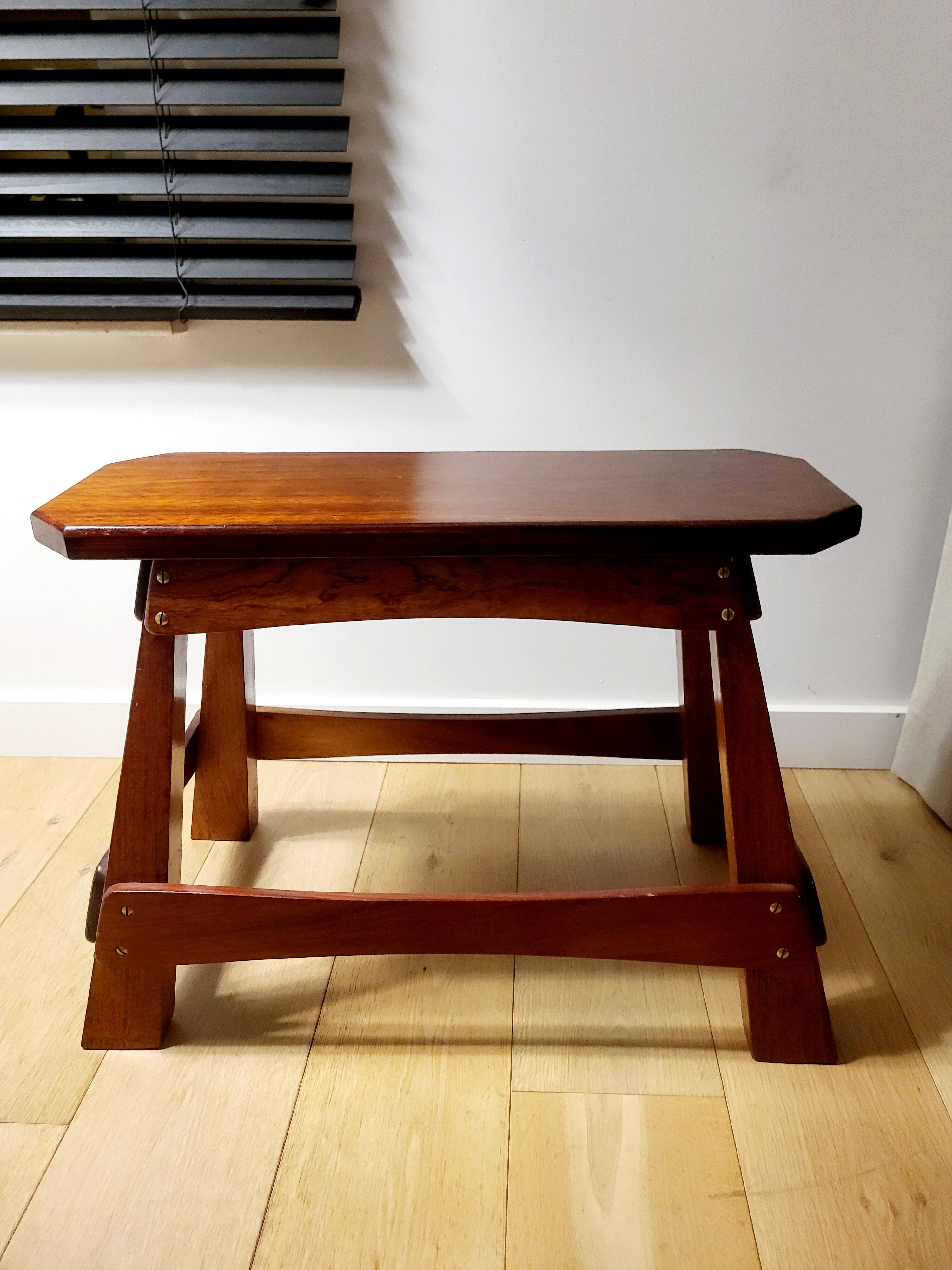 Vintage houten authentiquek zitbankje, 70 cm