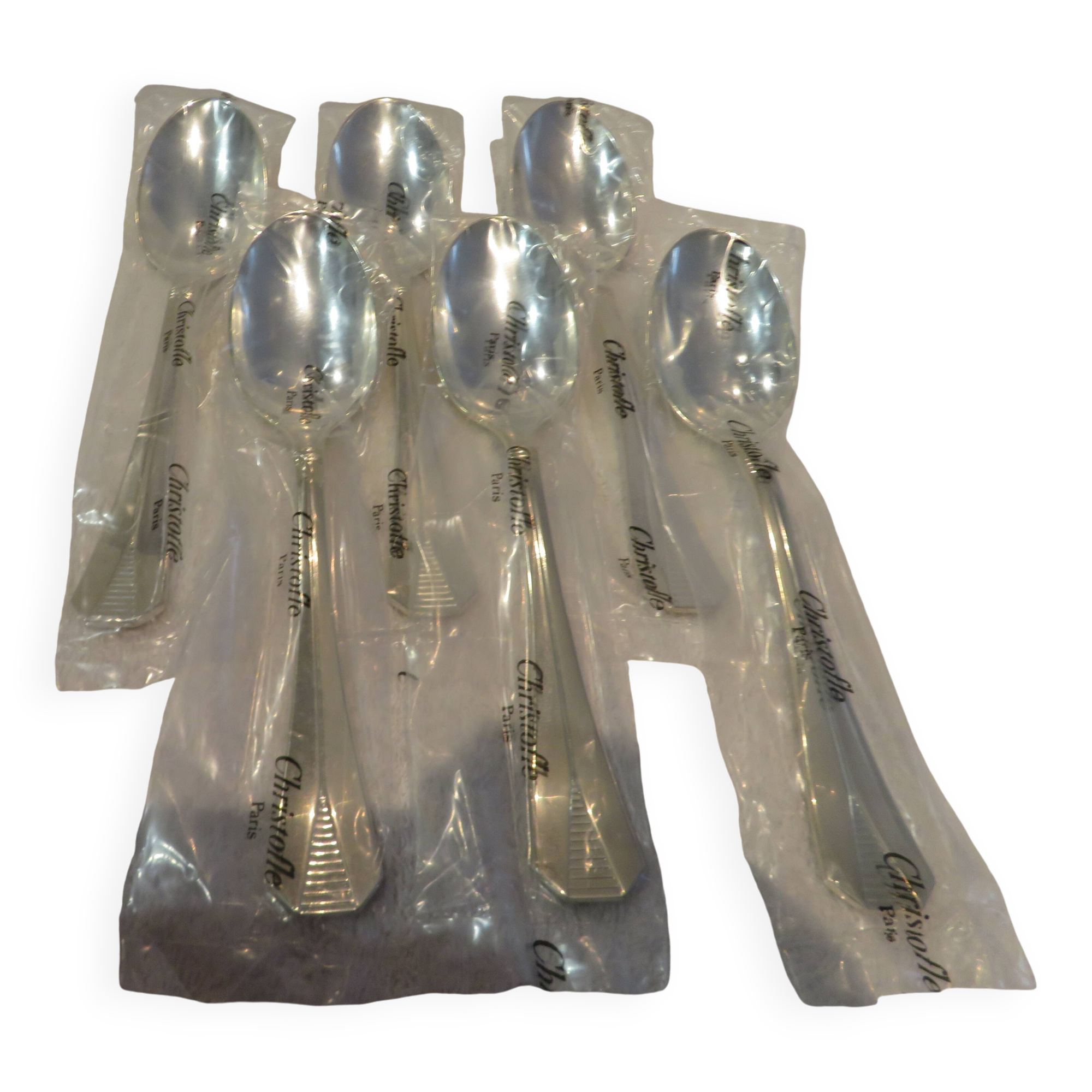 6 silver-plated soup spoons by Christofle Atlantide in blister pack
