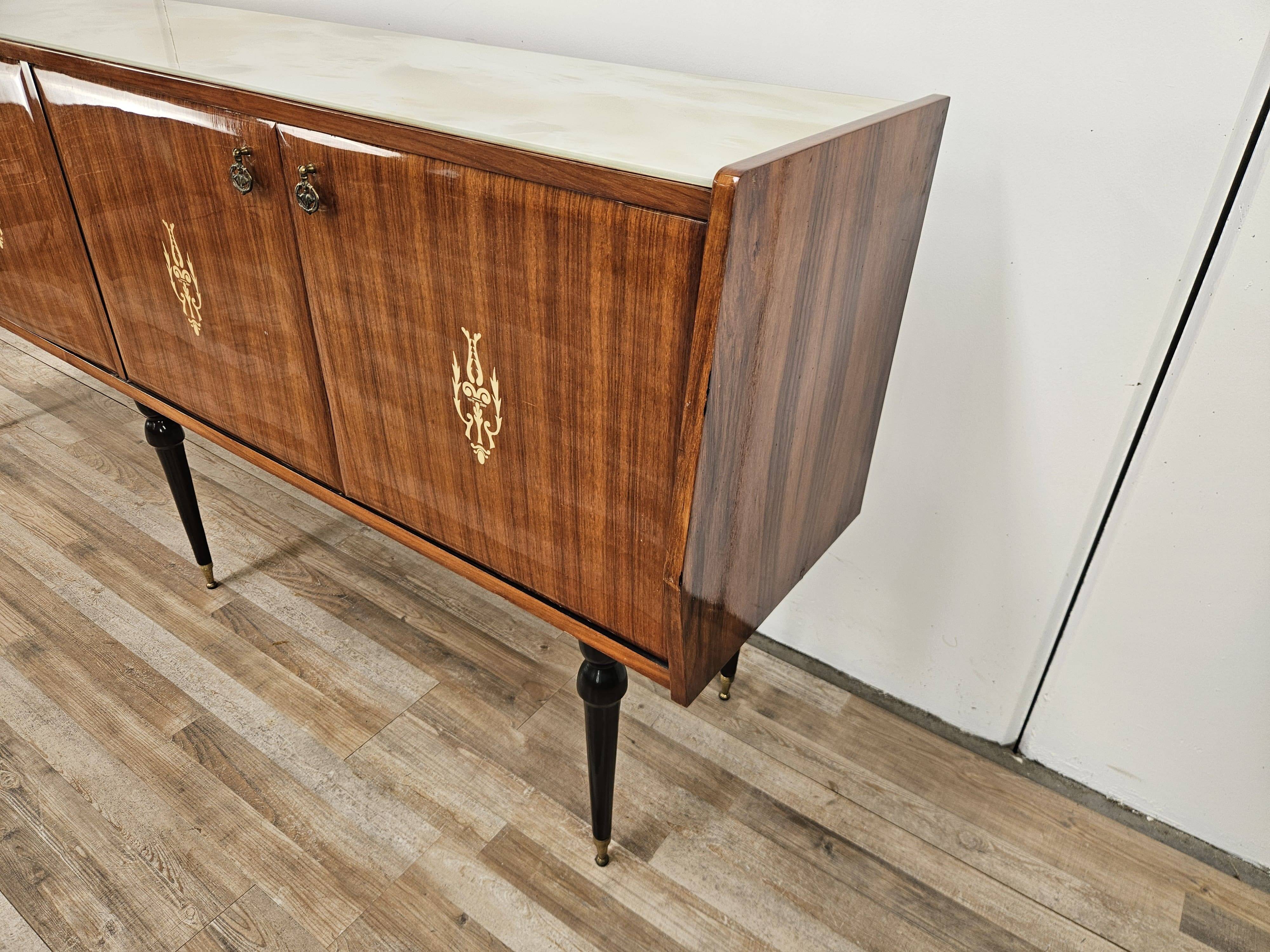 Mid-century 1960s mahogany sideboard with glass top