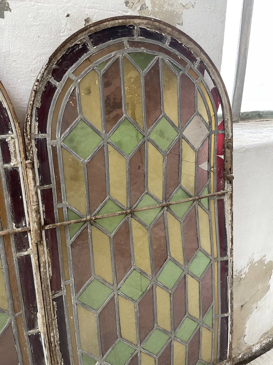 Old stained glass window in metal and glass 1900