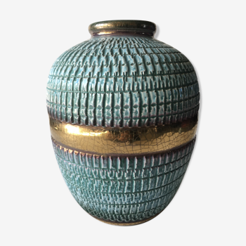 Celt and gold cracked art deco vase