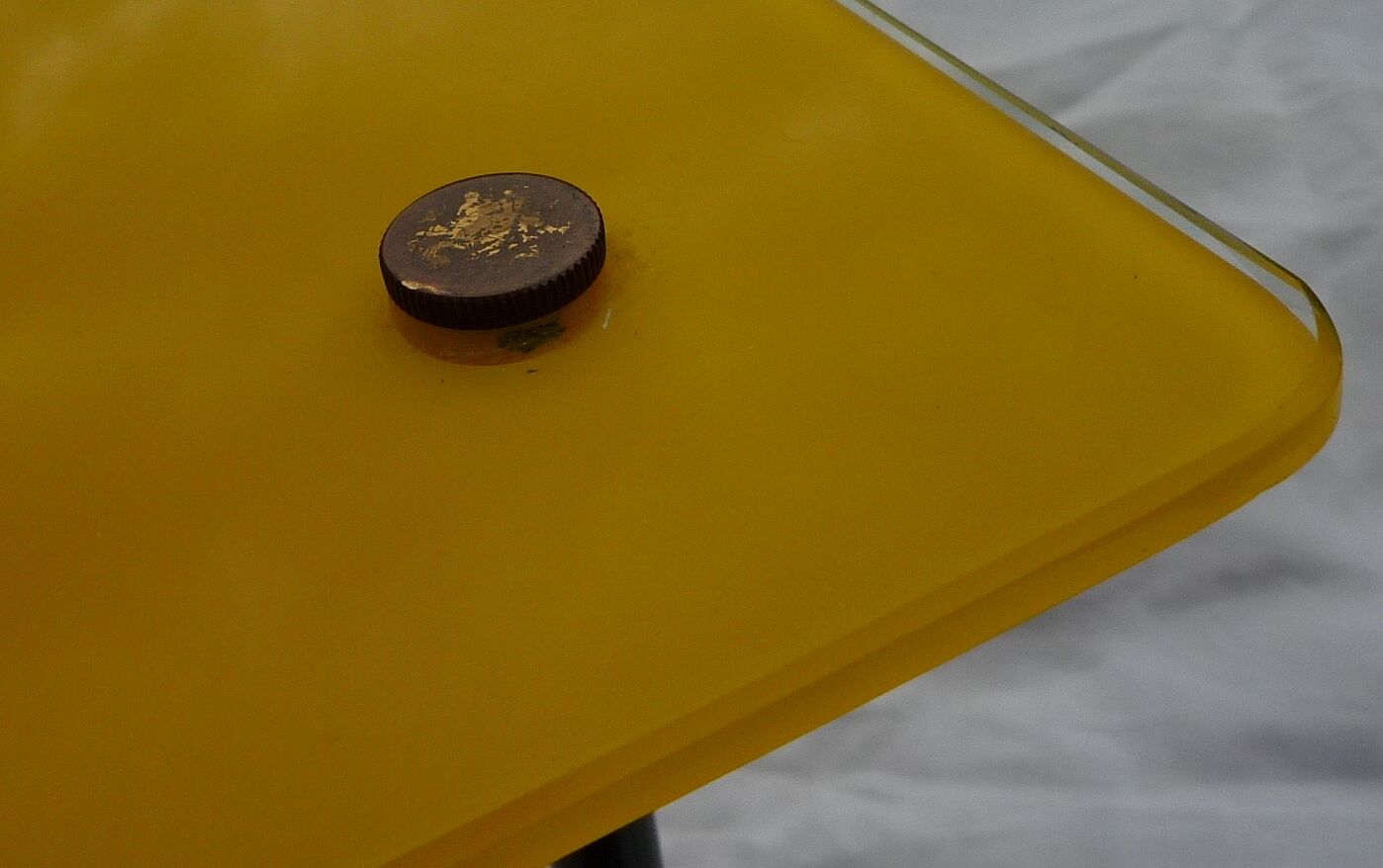 Small glass side table, yellow, vintage 50s (1952)