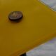 Small glass side table, yellow, vintage 50s (1952)