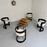 Table basse gigogne marqueterie géométrique design italien vintage