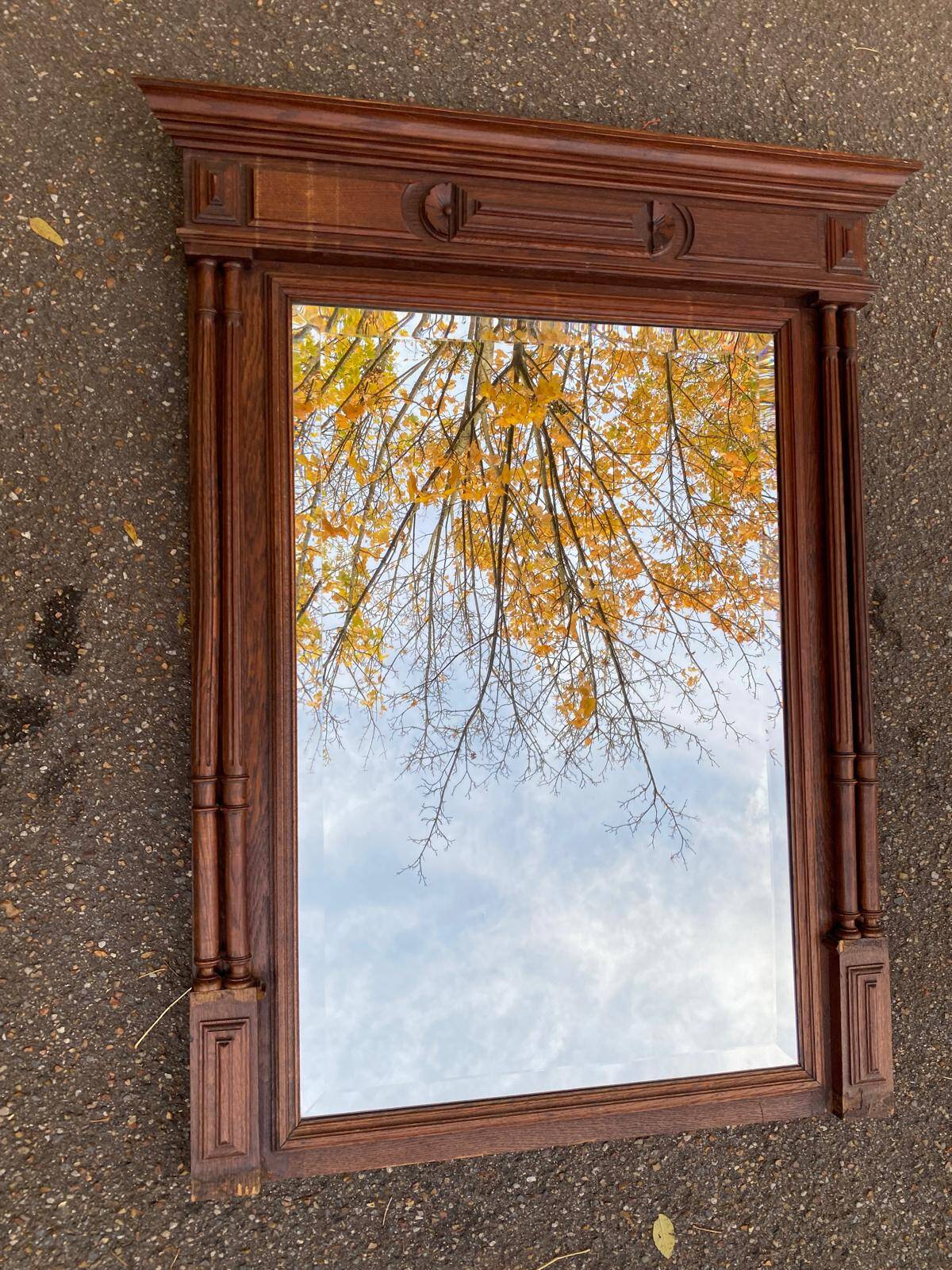 Henri II mirror in solid oak, 90x117cm, 19th century
