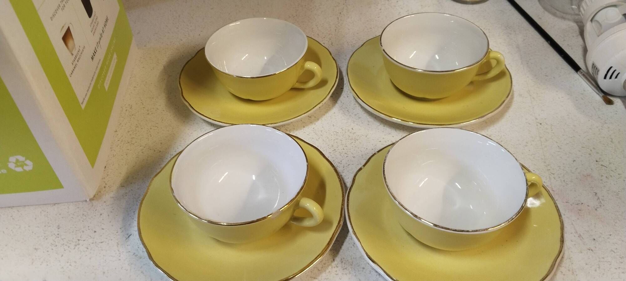 Yellow coffee cups Lunéville KG Badonwiller, antique French