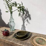 Duo of leaf and avocado slip in green ceramic - Portugal - vintage cup