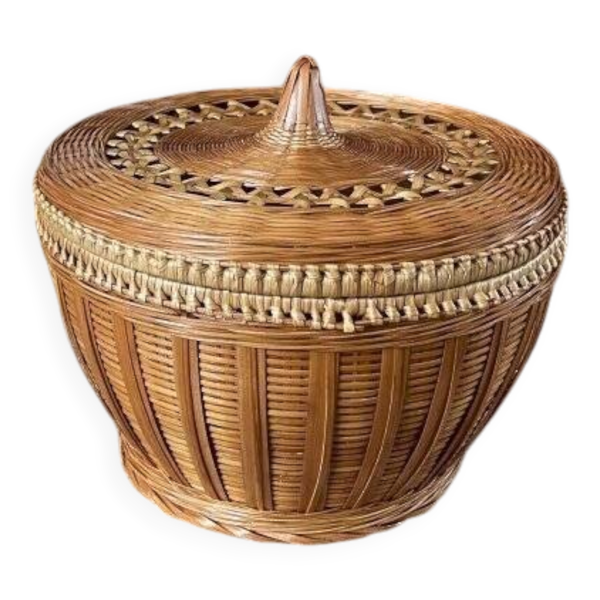 Boîte ronde artisanale en osier fin et bambou diamètre 19 cm — Beyit