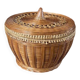 Round handmade basket in fine wicker and bamboo, diameter 19 cm.