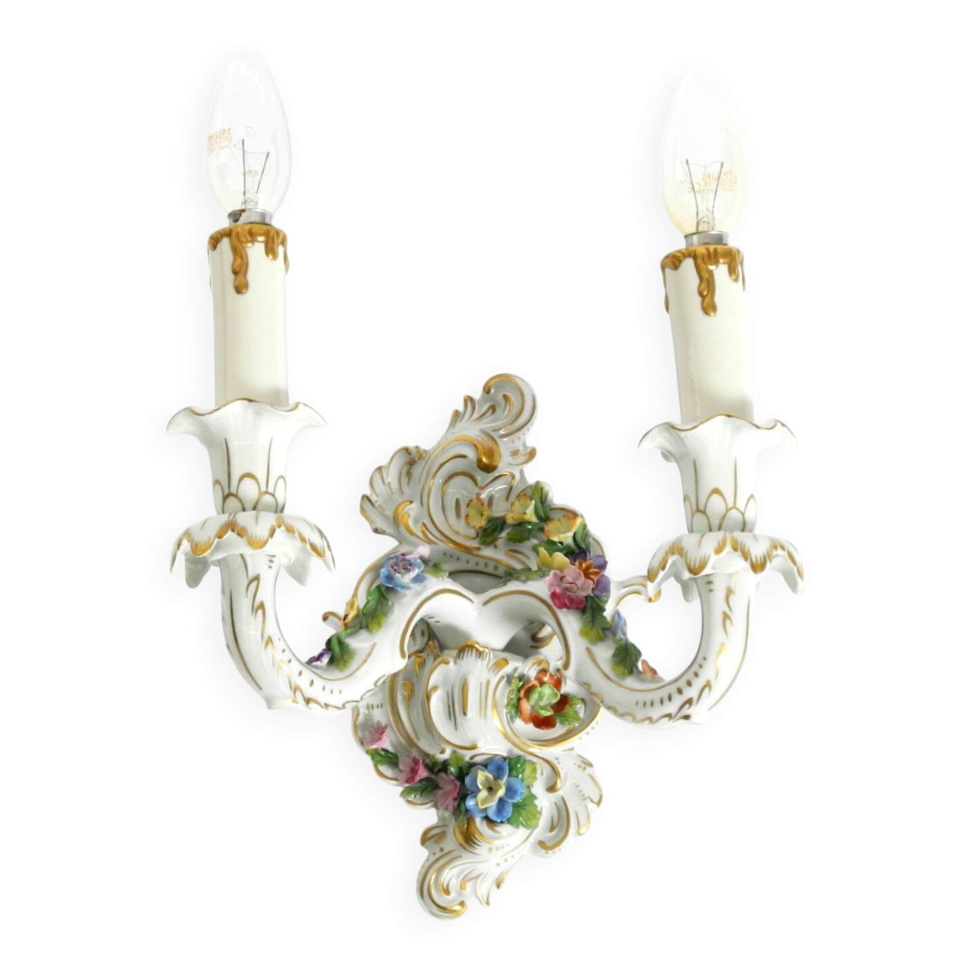 Beautiful hand-painted Mid Century porcelain wall lamp