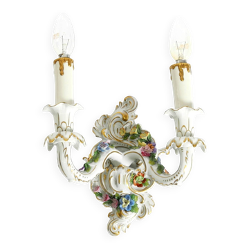 Beautiful hand-painted Mid Century porcelain wall lamp