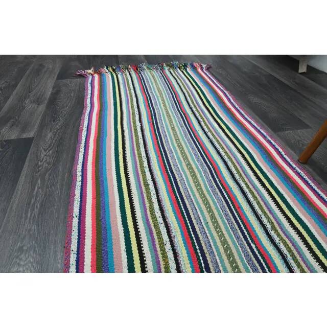 Vintage Turkish Oushak Handmade Wool Cotton Pink Runner Rug 80x433