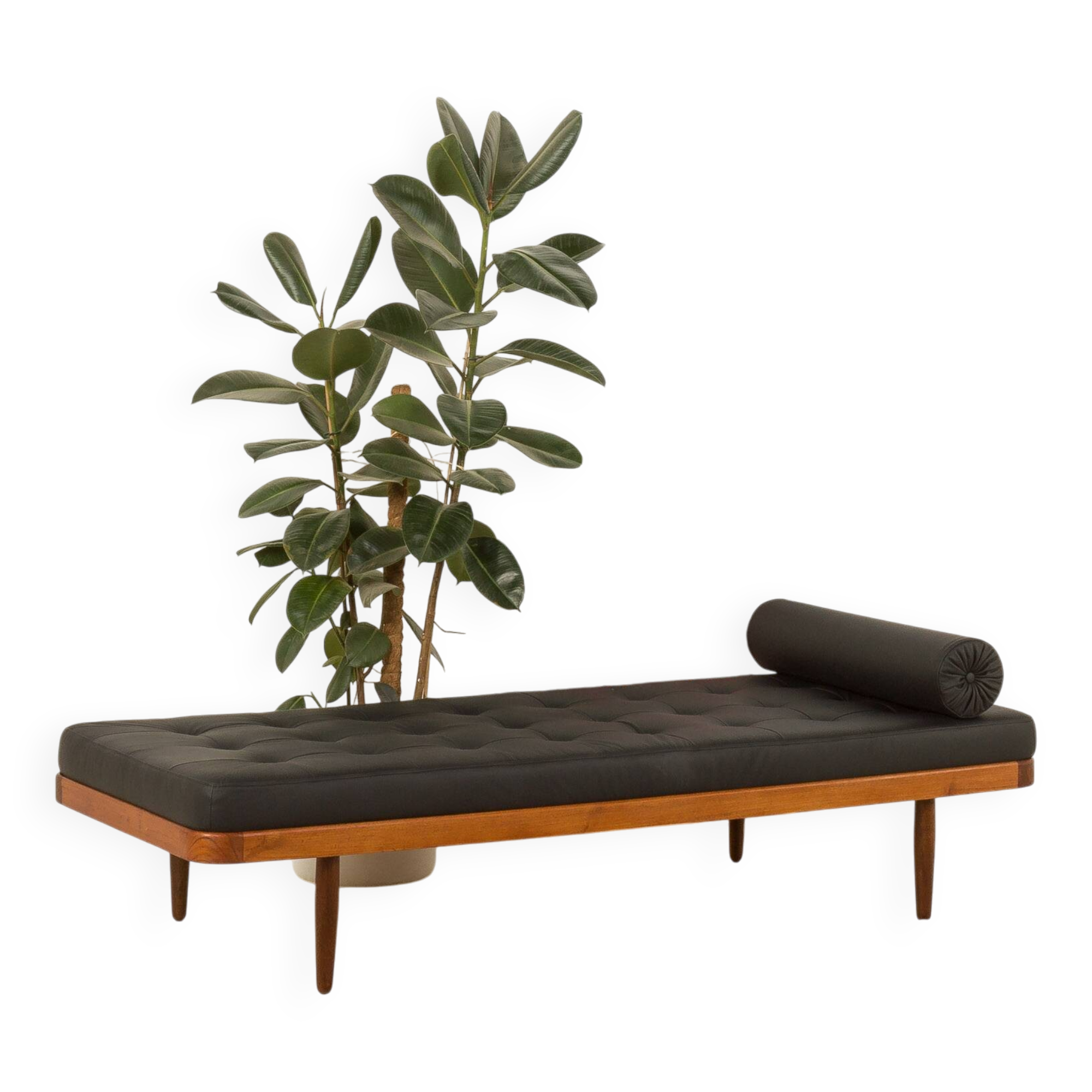 Danish vintage teak daybed in black leather | mid century modern | 1960s