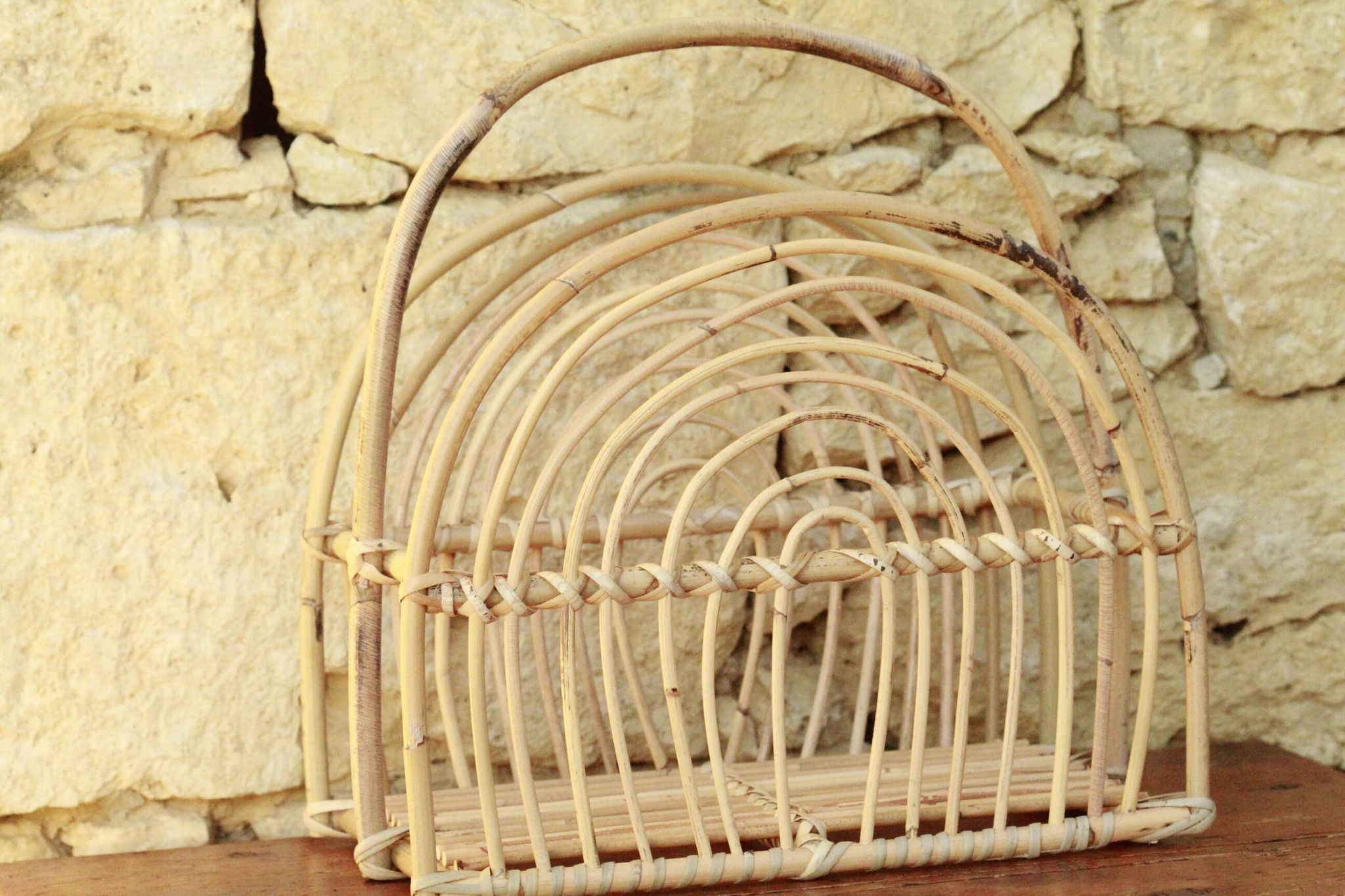 Vintage rattan magazine holder