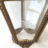 Hanging brass lantern and engraved glass