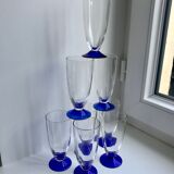 Set of 8 glasses of champagne with blue feet 60s-70s