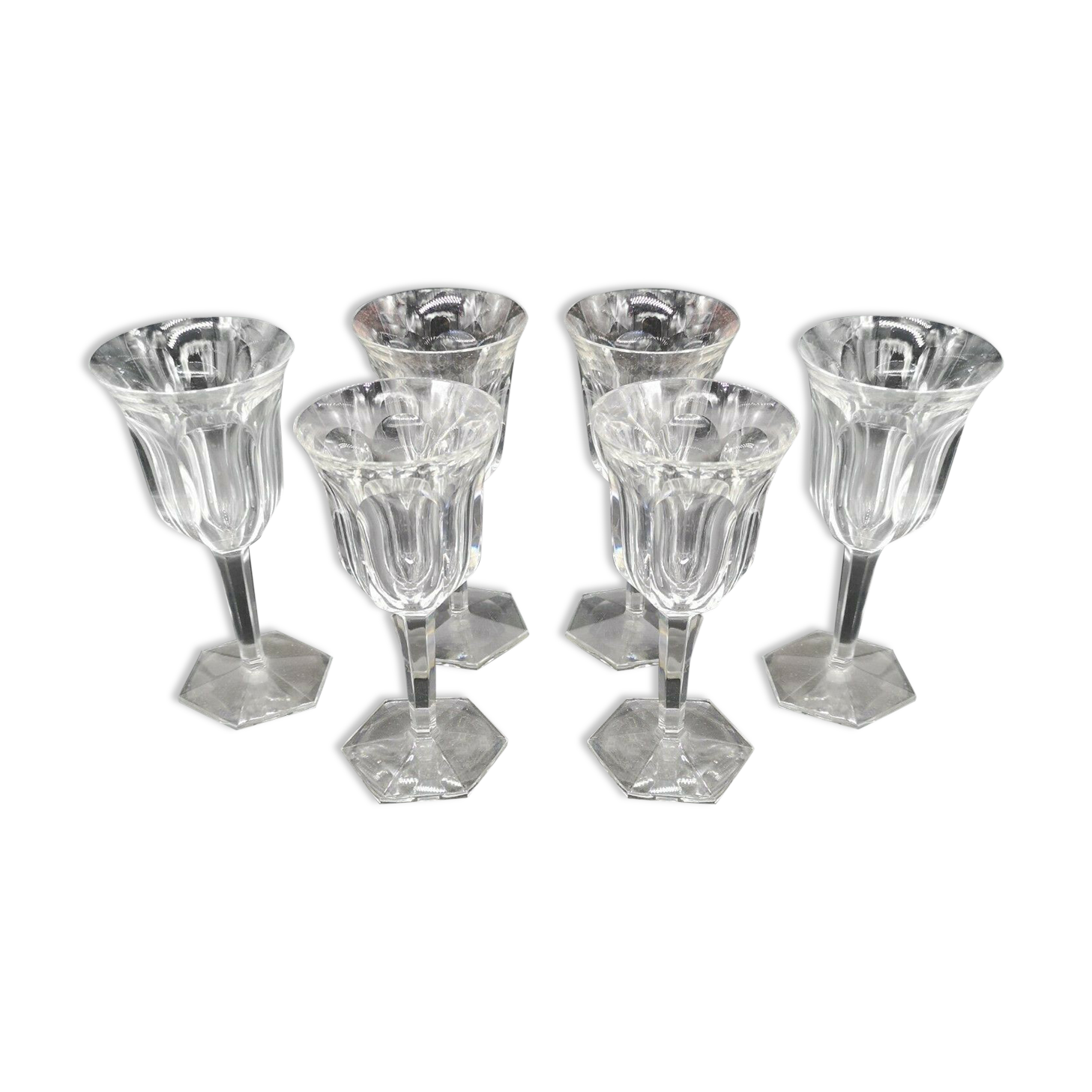 Series of 6 Baccarat model Malmaison wine glasses signed