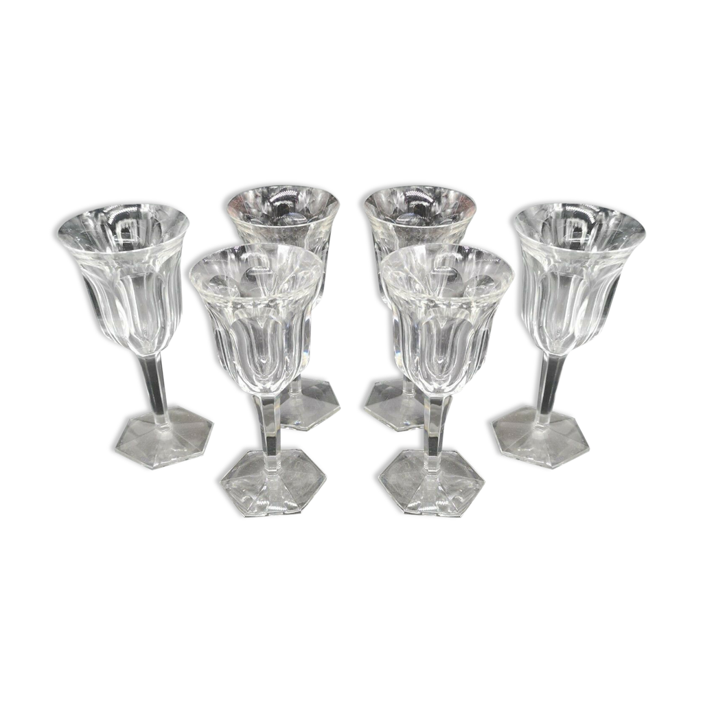 Lot De 5 Verres à Vin Anciens Baccarat Malmaison (découpe) - 5 5/8 Pouces, Occasion