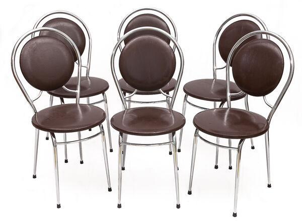 6 chaises Soudexvinyl chocolat, vintage 1970