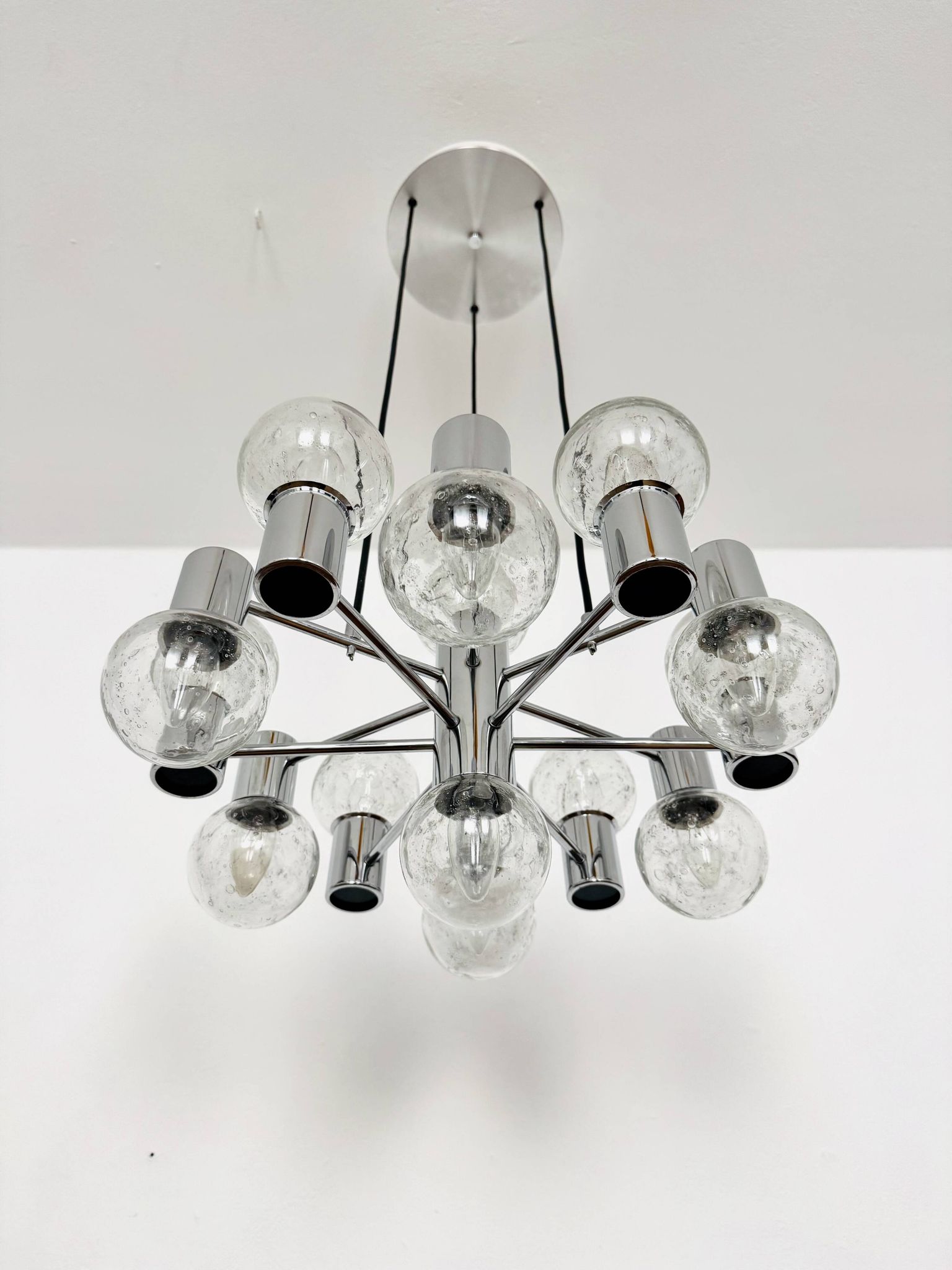 Lustre Spoutnik chromé par Doria, années 1970
