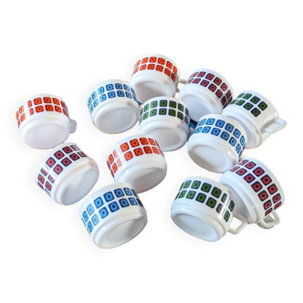 Set of 12 vintage coffee cups. Circa 1970.