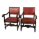 Set Of 2 Antique Armchairs Made In Oak & Red Leather From 1930s
