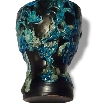 Turquoise vase Vallauris black kind.