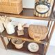 Etagère, bibliothèque en bois et rotin