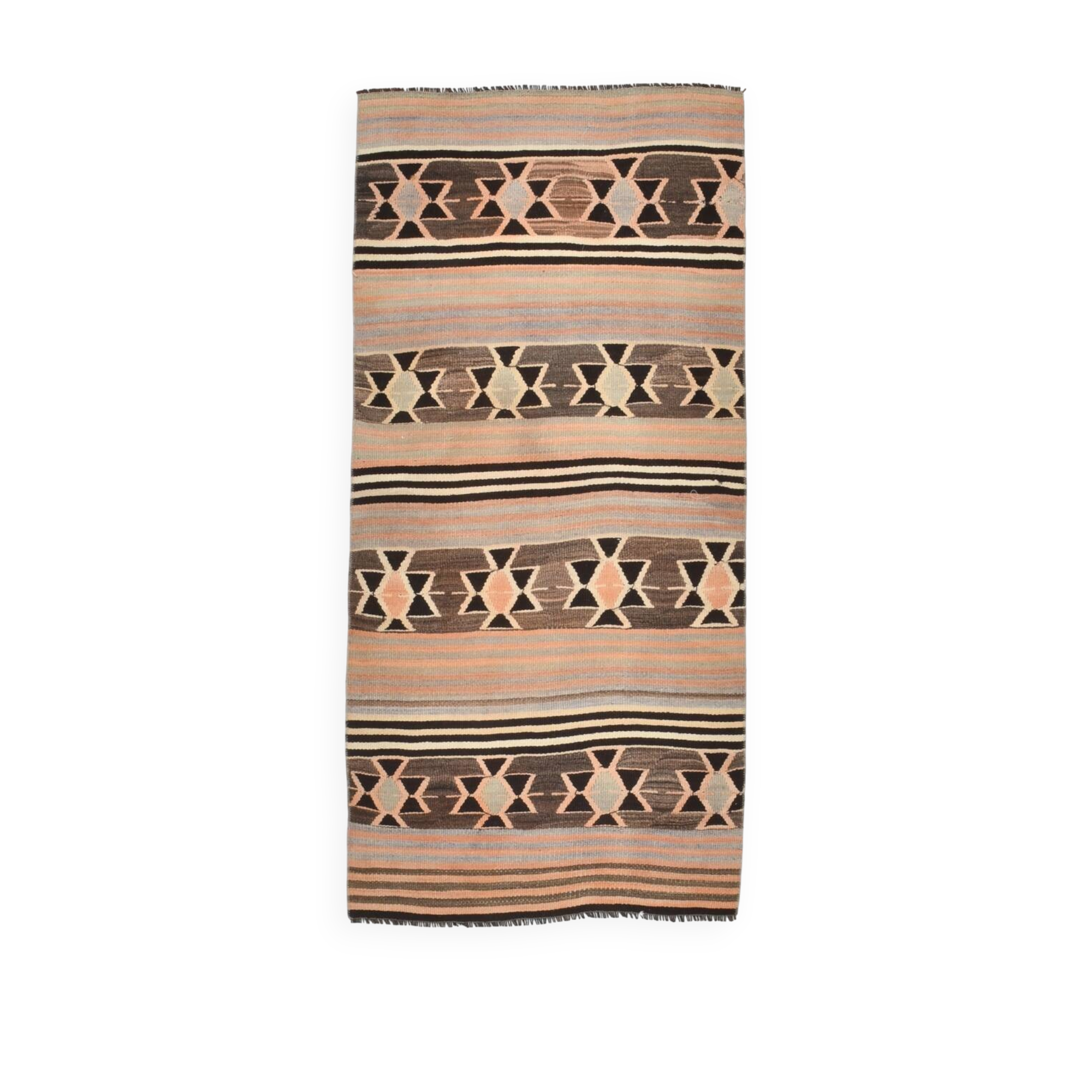 Tapis Kilim géométrique marron saumon 2x5, 80x170 cm