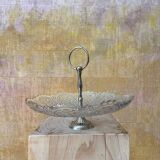 Vintage pressed glass and metal serving tray – 20th century