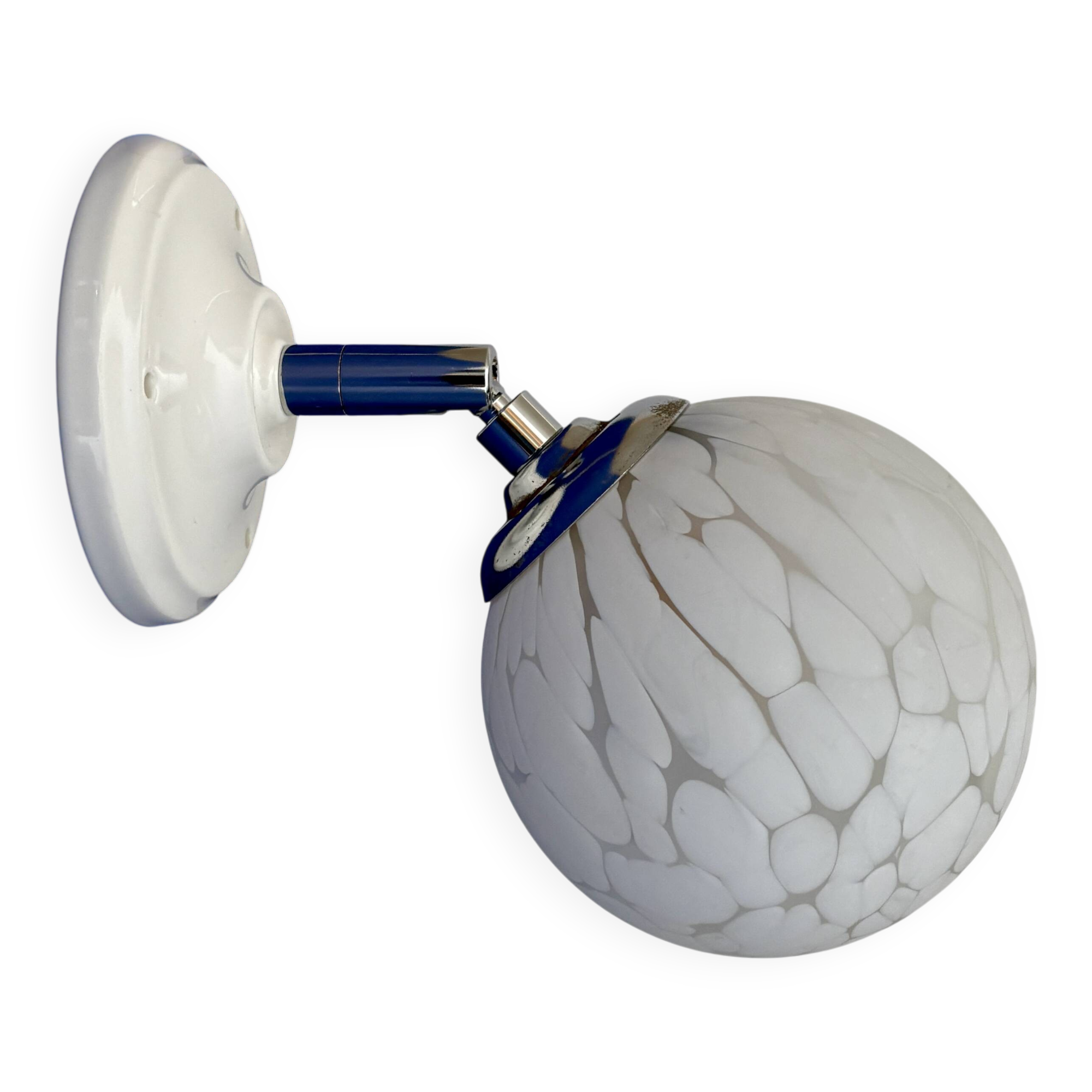 Vintage glass globe wall light from Clichy, white.