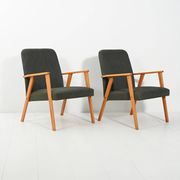 Pair of Beech Armchairs with grey upholstery