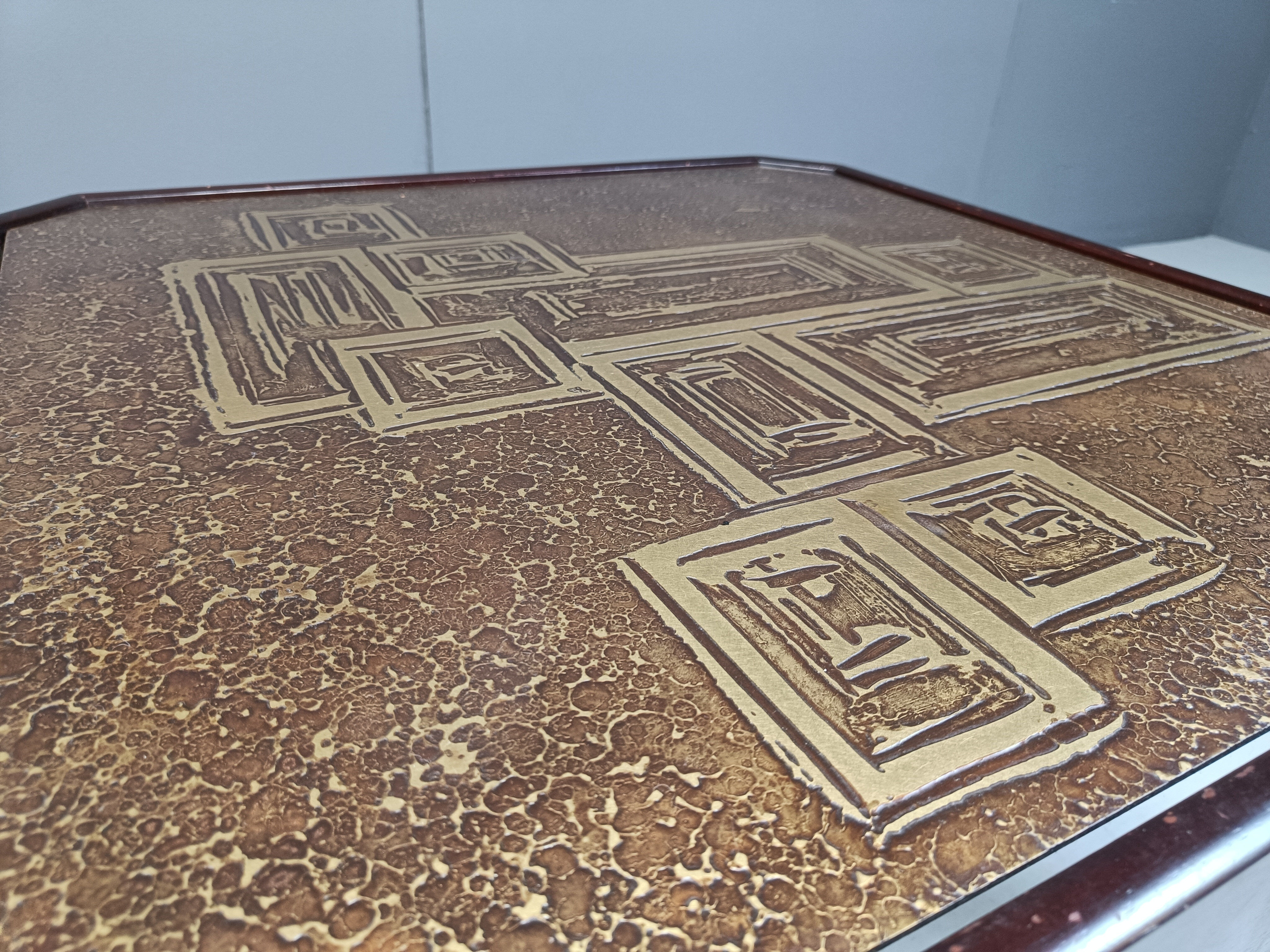 Vintage etched brass side table, 1970s