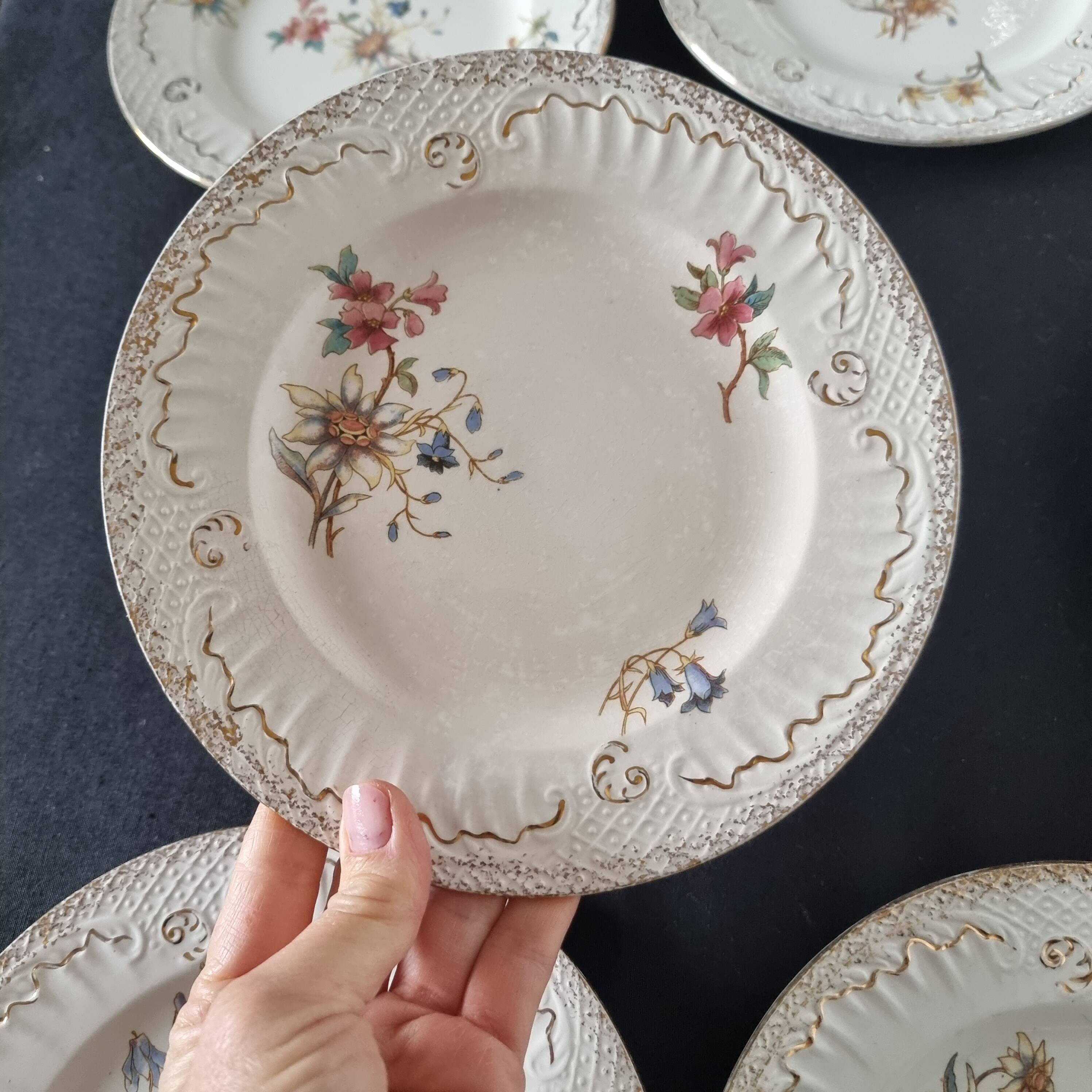 Lot de 9 assiettes anciennes en porcelaine de Sarreguemines, XIXe siècle, s