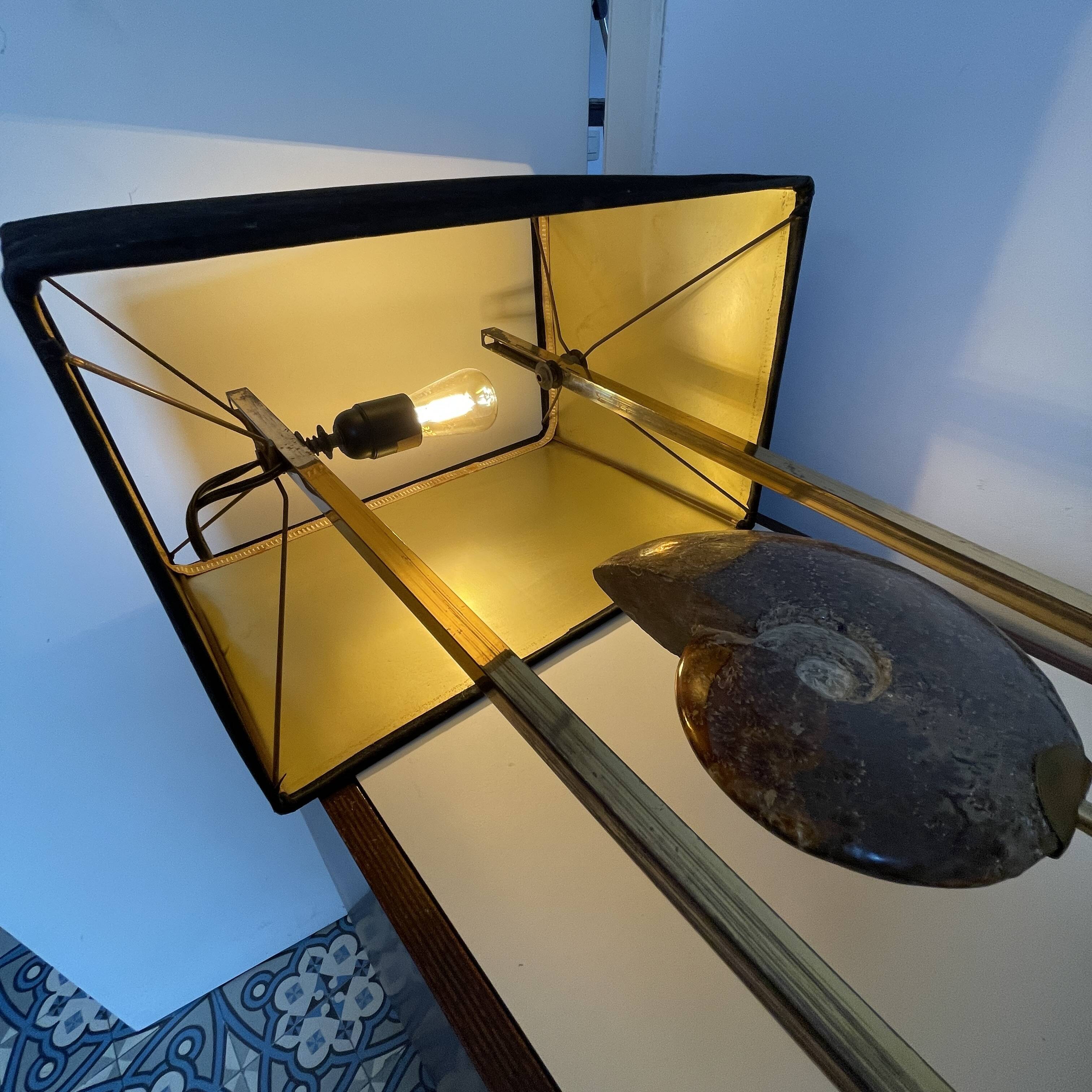 MAISON JANSEN (attr) 'Ammonite' lamp 102cm, gilded brass and black lacquered wood