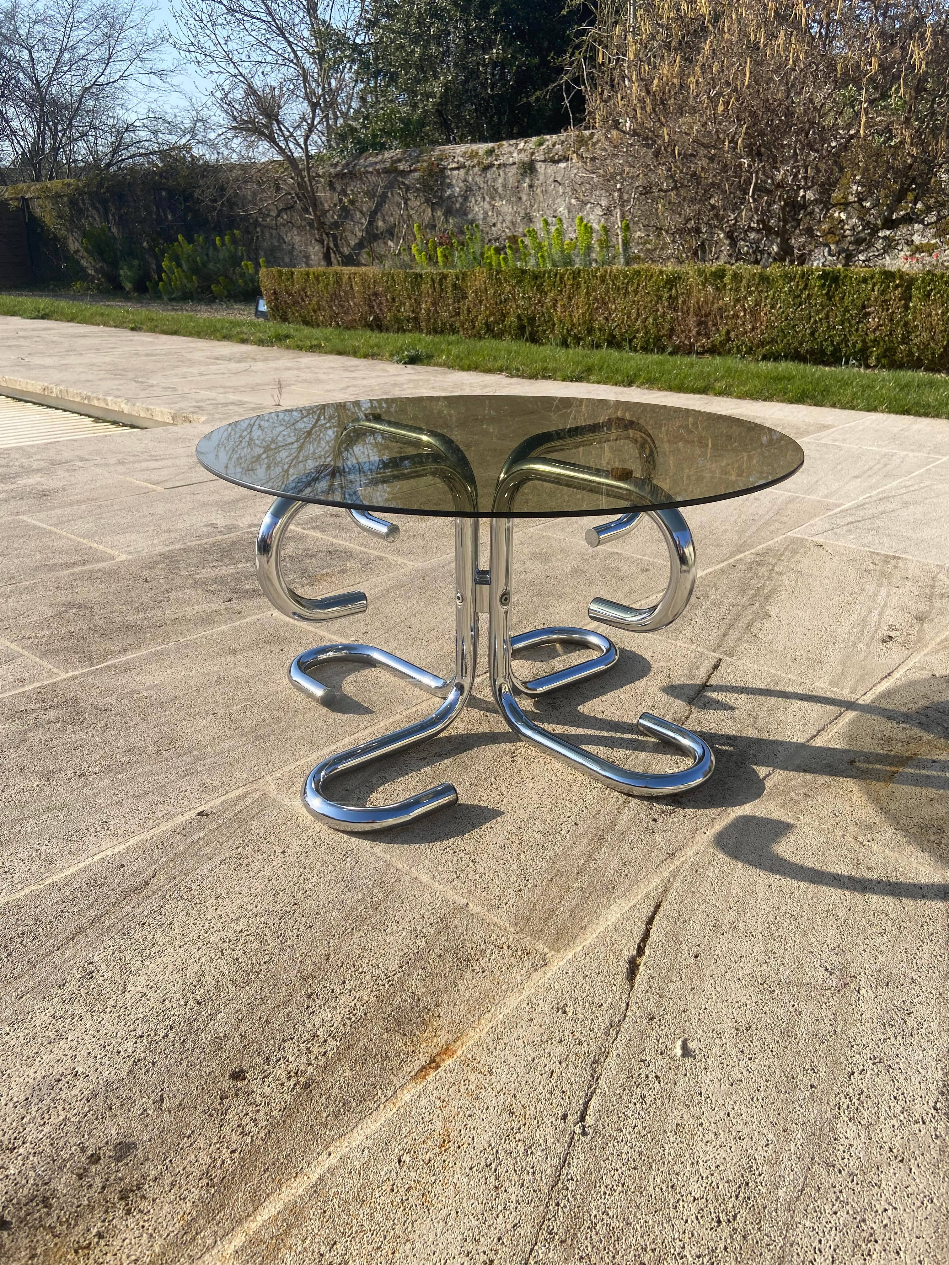 Chrome coffee table and Italian smoked glass 1970