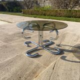 Chrome coffee table and Italian smoked glass 1970