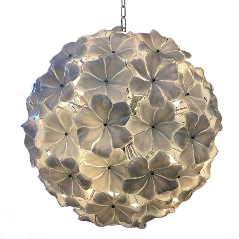 Contemporary White Lotus Murano Glass Sputnik Chandelier