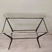 Table d'appoint ancienne en métal et en verre