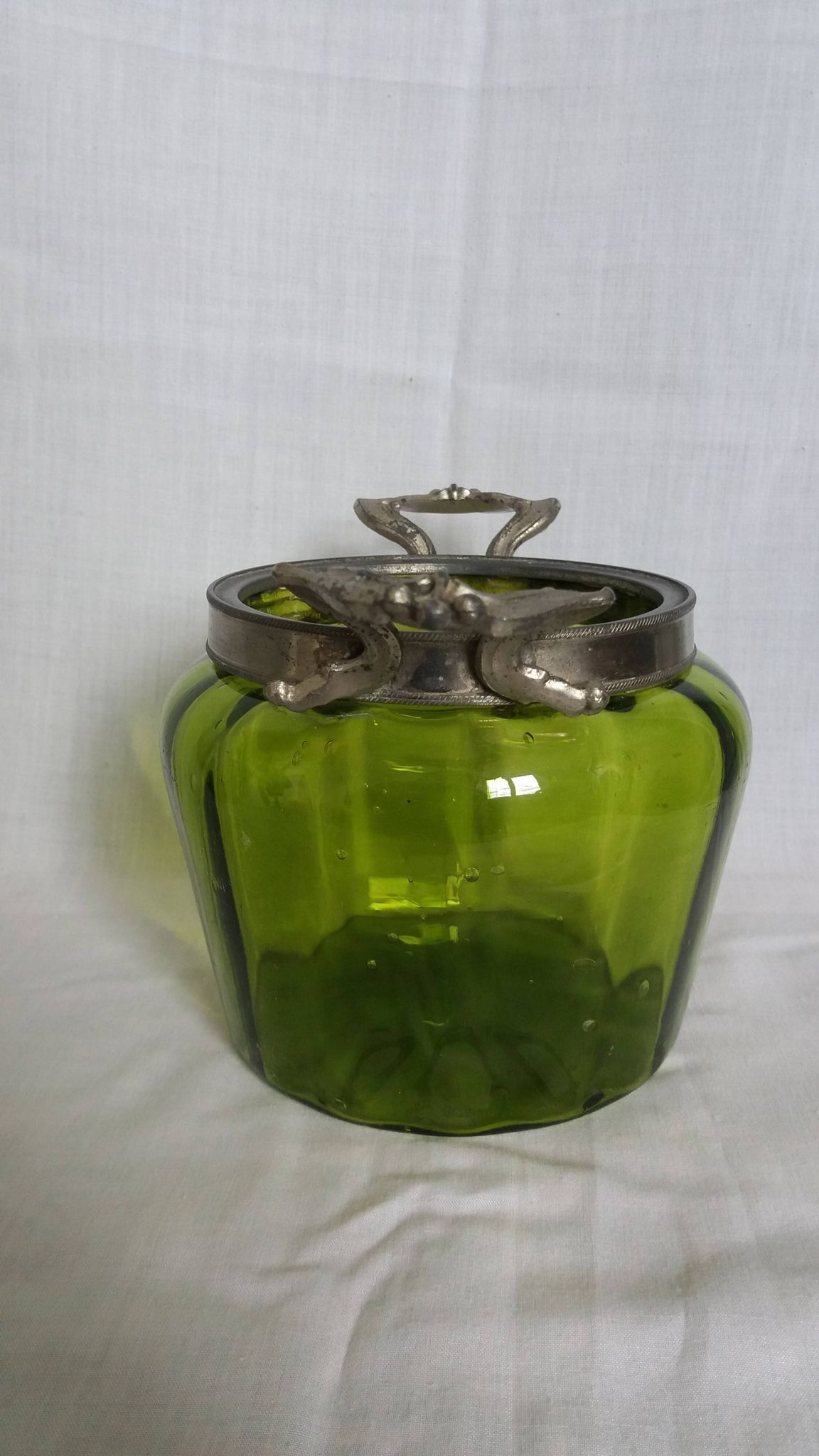 Napoleon III Art Nouveau glass and silver-plated biscuit jar