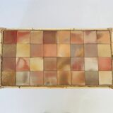 Rattan coffee table and ceramic tiles, France 60s